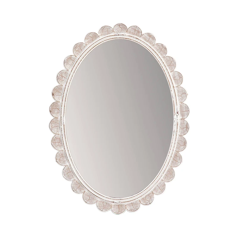 Habitat Carai 30" Distressed White Mirror with Scalloped Frame