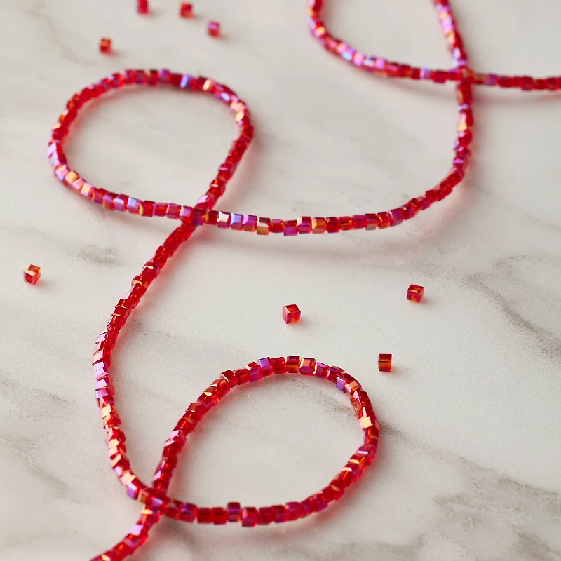 Red Faceted Glass Cube Beads, 2mm by Bead Landing™