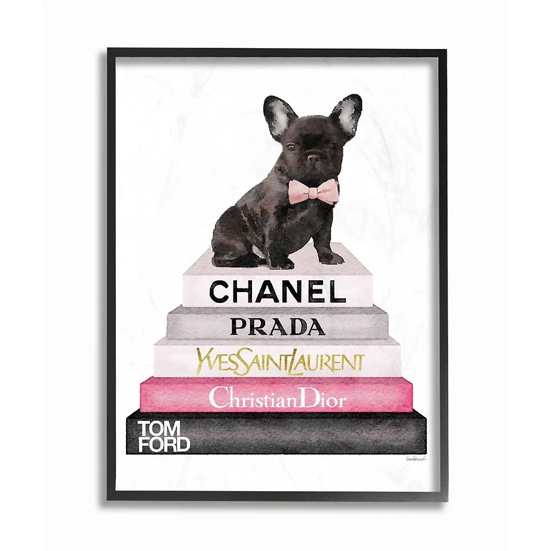Stupell Industries Fashion Book Stack & French Bulldog Wall Art in Frame