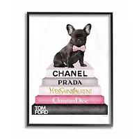 Stupell Industries Fashion Book Stack & French Bulldog Wall Art in Frame