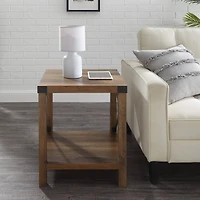 Walker Edison Reclaimed Barnwood Metal X-Frame Rustic Wood Side Table
