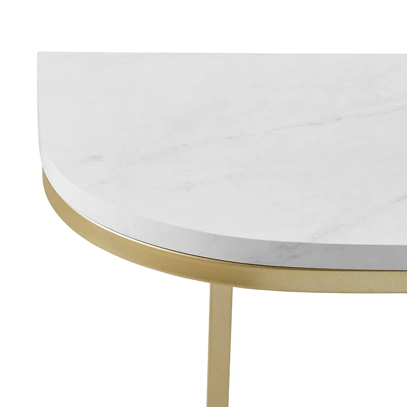 Walker Edison Faux White Marble/Gold Modern Curved Entry Table