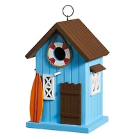 Glitzhome® 10" Modern Blue Wood Beach Hut Birdhouse