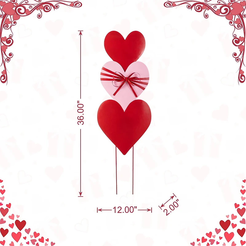 Glitzhome® 36" Set of 3 Valentine's Metal Stacked Heart Yard Stake