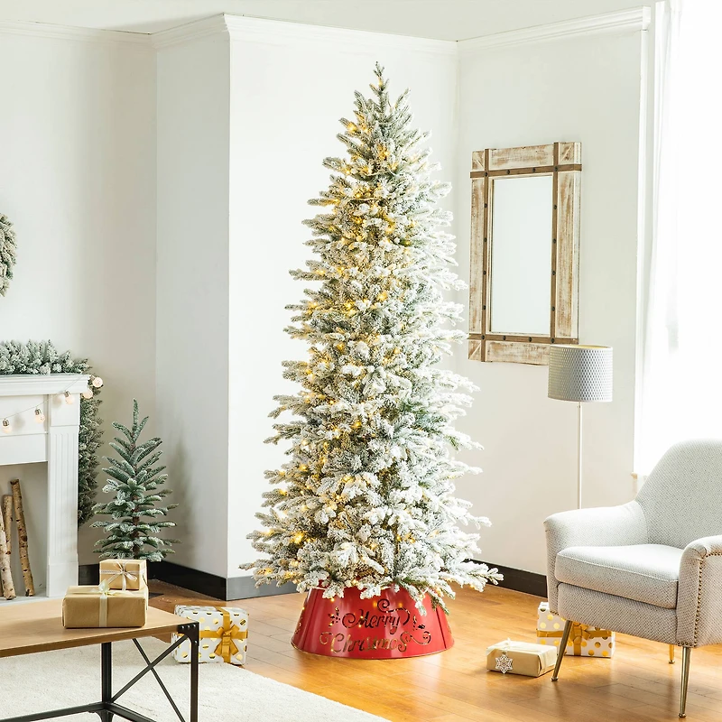 Glitzhome® Red 26" LED Merry Christmas Cutout Metal Tree Collar