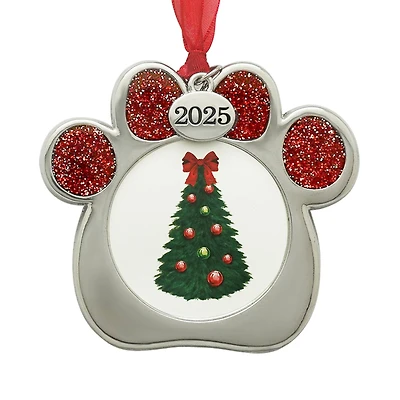 2" x 2" Silver & Red Paw 2025 Metal Ornament Frame by Studio Décor®