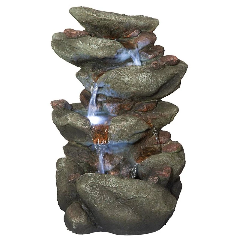 Design Toscano Rocky Range Pass Cascading Waterfall Illuminated Tabletop Fountain
