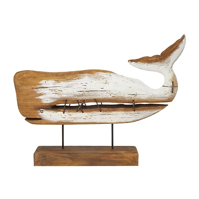 18.5" Brown & White Handmade Whale Sculpture Décor