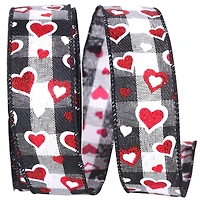 Reliant Glitter Wired Hearts Checkered Ribbon