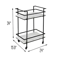 Honey Can Do 2-Tier Black & White Faux Marble Rolling Bar & Serving Cart