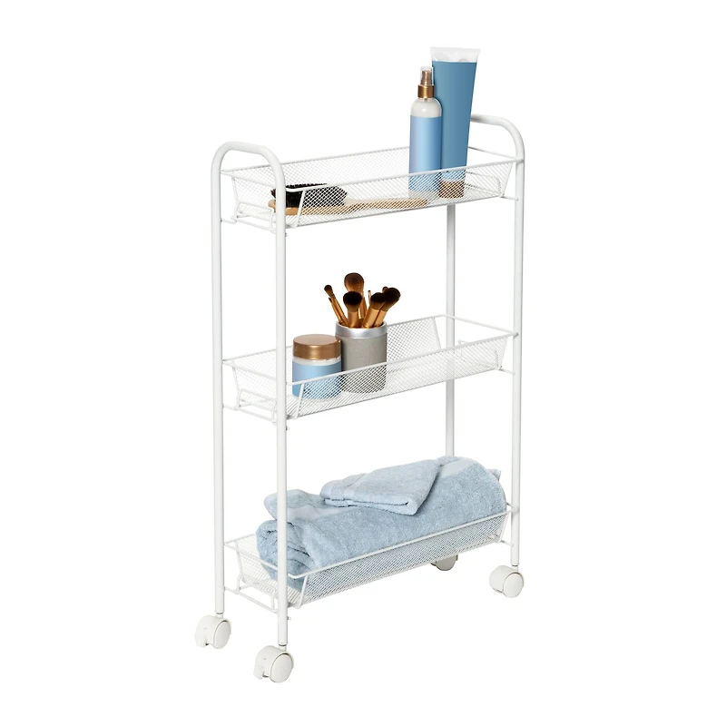 Honey Can Do White 3-Tier Mesh Narrow Rolling Cart