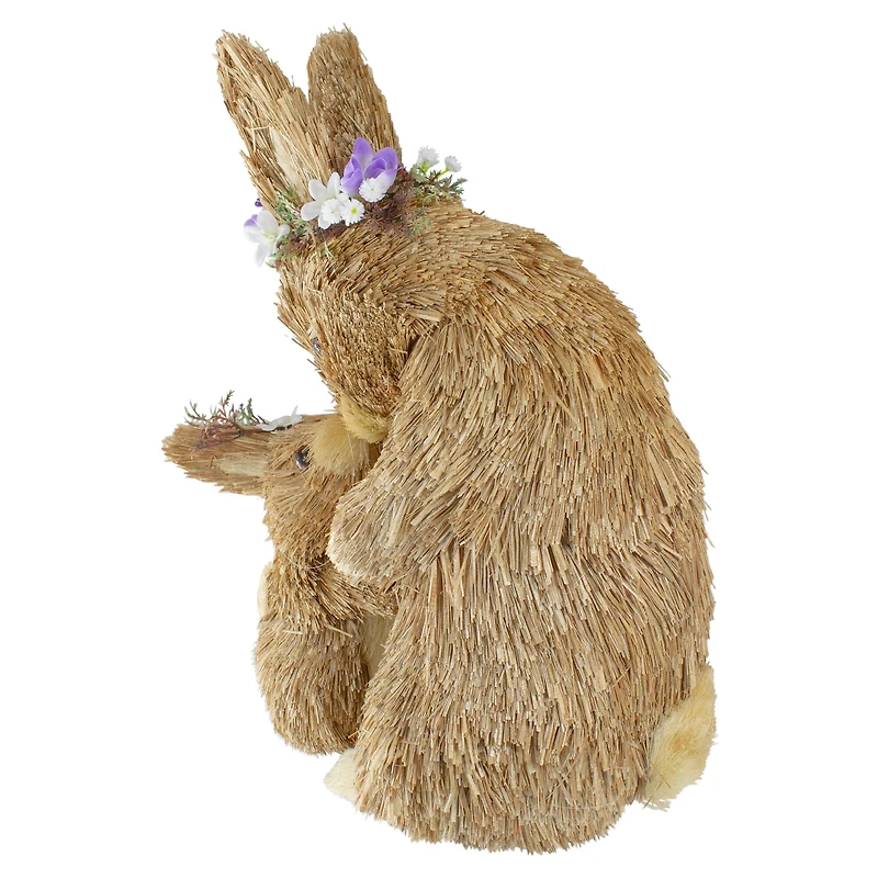 12" Brown Mommy & Baby Bunny Sisal Easter Figure
