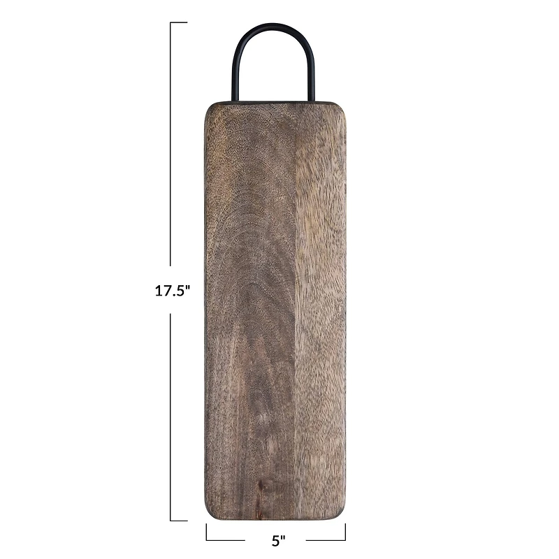 Hello Honey® 17.5" Natural and Black Minimalist Wood Cutting Board with Metal Handle