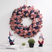 Glitzhome® 18.9" Fabric Stripes & Stars Wreath