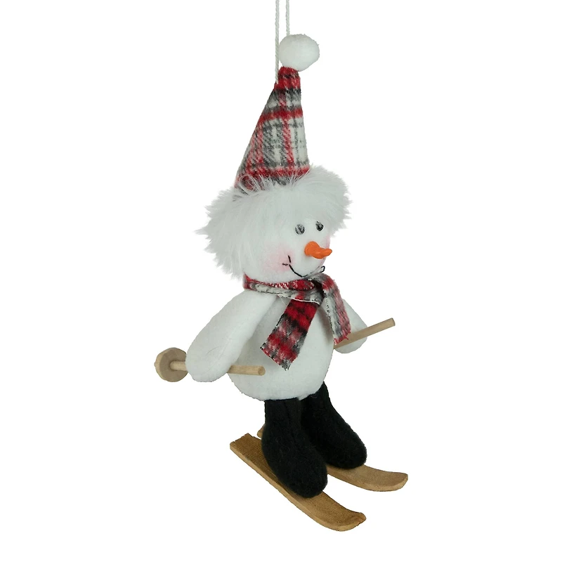 Skiing Snowman with Plaid Santa Hat and Matching Scarf Christmas Ornament - 12"