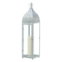 24" Large Silver Metal Rectangular Moroccan Style Candle Lantern