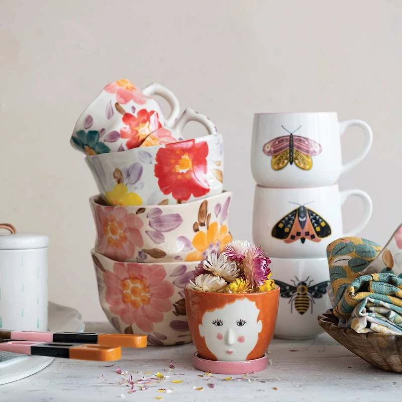 Hello Honey® 12oz. Stoneware Mugs with Painted Winged Insects Set