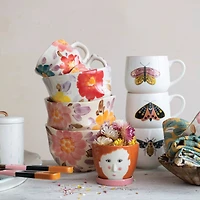 Hello Honey® 12oz. Stoneware Mugs with Painted Winged Insects Set