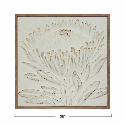 Hello Honey® 38" Antique White and Gold Wood Framed Metal Wall Décor with Embossed Protea