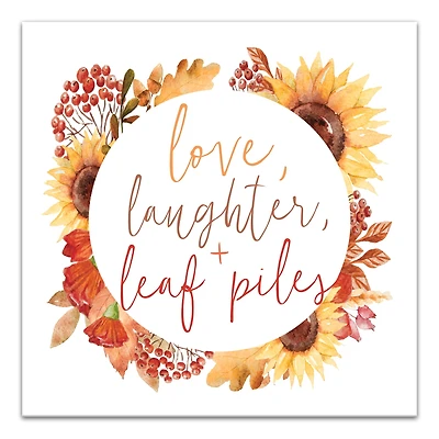 Love Laughter Leaf Piles Canvas Wall Art