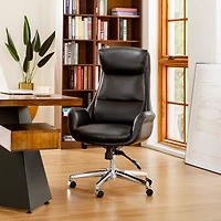 Glitzhome® Mid-Century Modern Faux Leather Adjustable High Back Swivel Office Chair