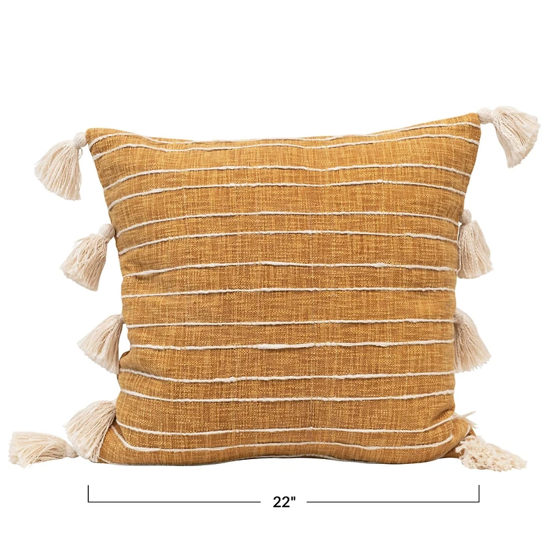 Hello Honey® Mustard & White Applique Stripe Cotton Woven Pillow
