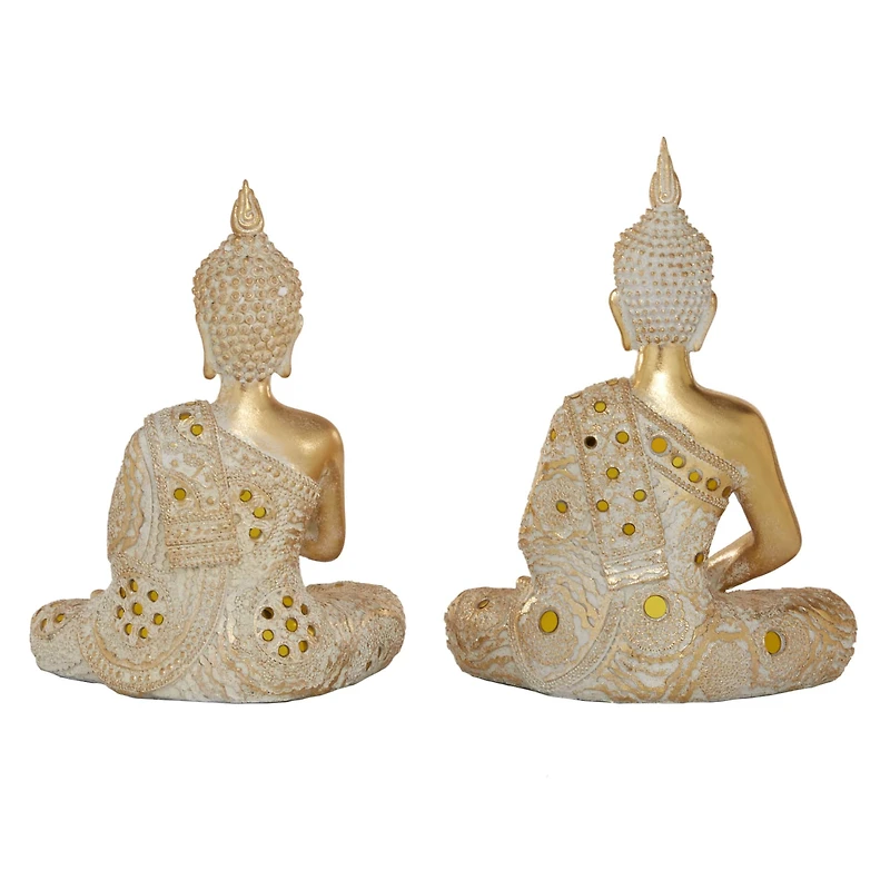 Set of 2 Gold Polystone Glam Buddha Sculpture, 10", 11"