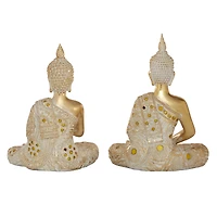 Set of 2 Gold Polystone Glam Buddha Sculpture, 10", 11"