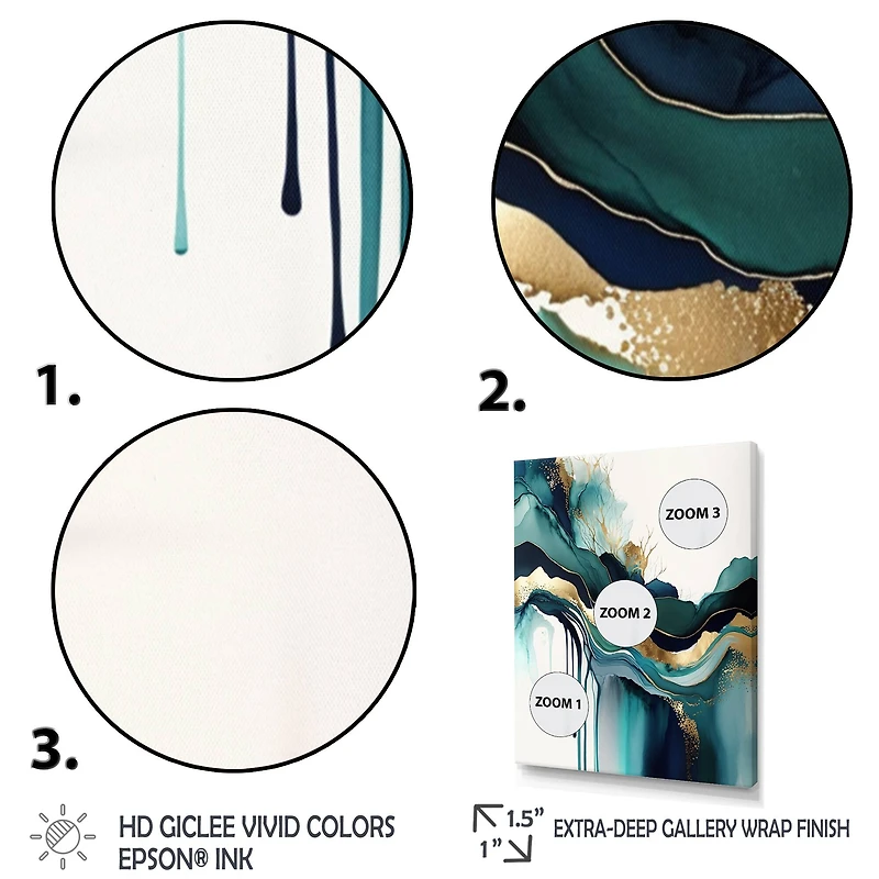 Designart 'Teal And Gold Abstract Expression IV' Modern Canvas Wall Art