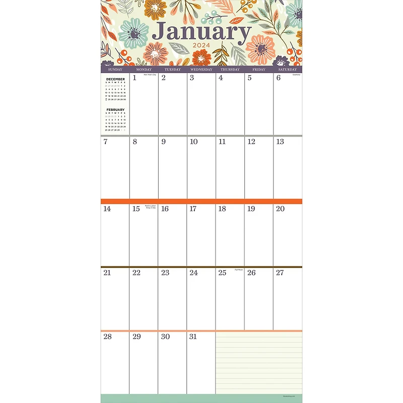 TF Publishing 2024 Big Grid-Floral Wall Calendar
