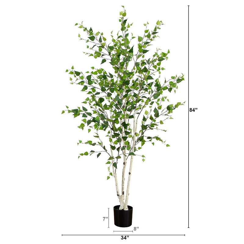 7ft. Potted Green Artificial Birch Tree with Real Touch Leaves