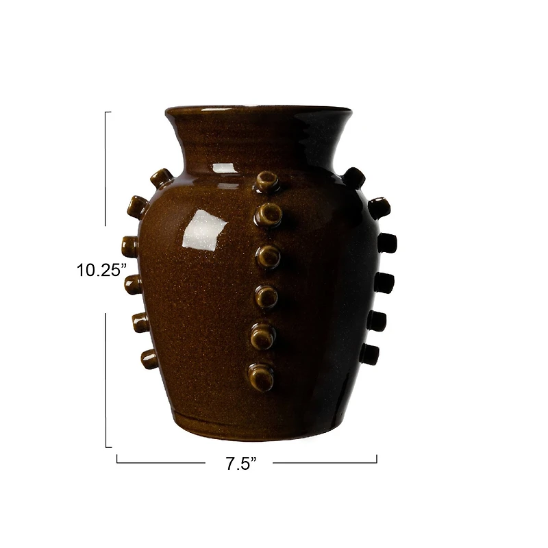 Hello Honey® 10.25" Brown Terra Cotta Vase with Hobnails