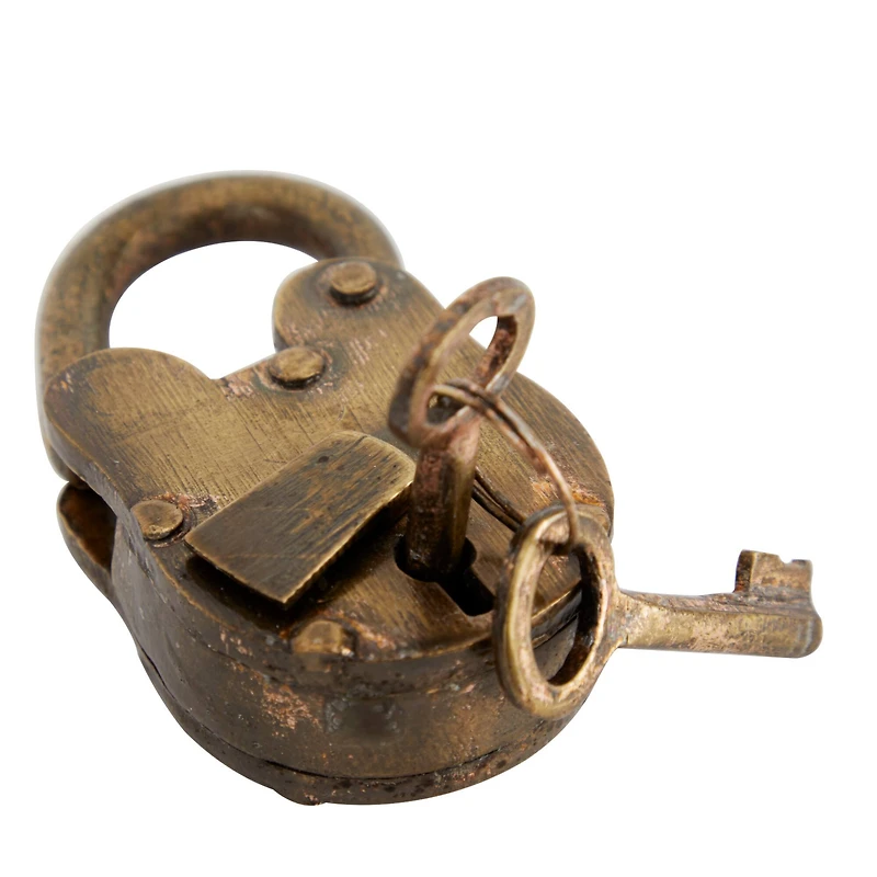 Brass Iron Eclectic Lock And Key, 2" x 3"