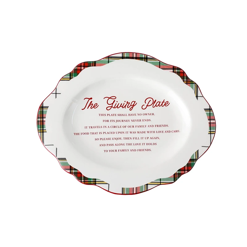 14.25" Green & Red Plaid Ceramic Giving Plate by Ashland®