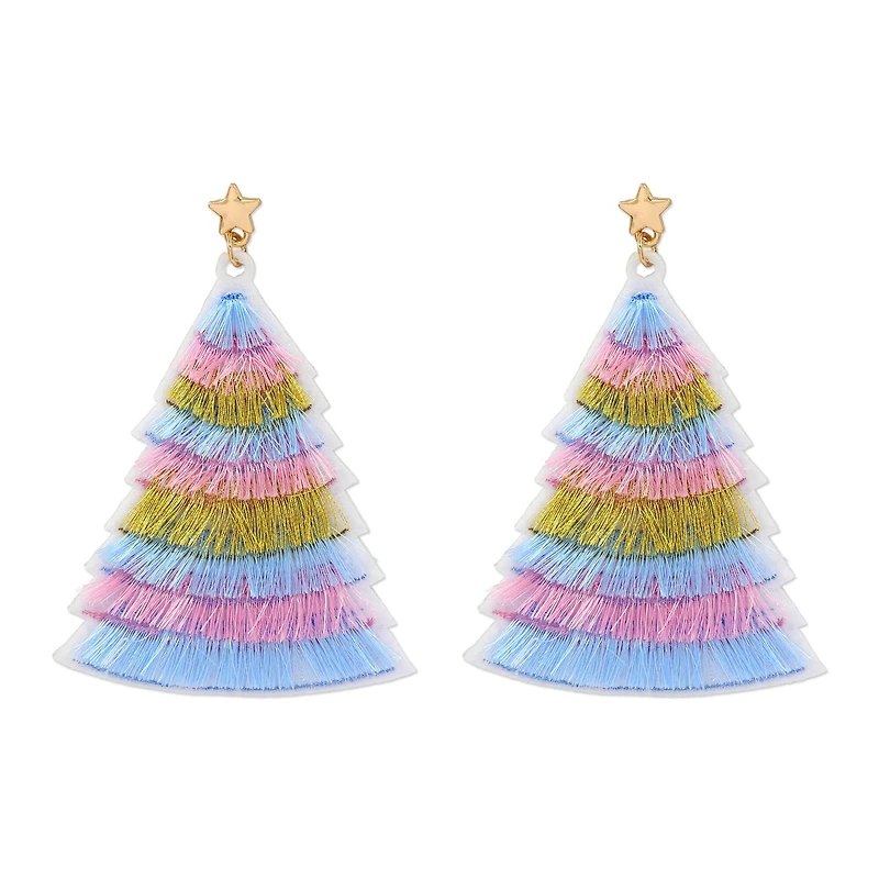 Blue, Pink & Gold Tassel Tree Earrings by Celebrate It™
