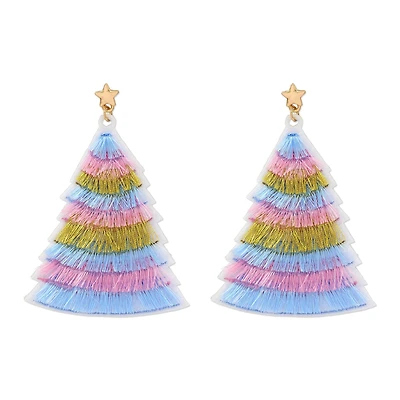 Blue, Pink & Gold Tassel Tree Earrings by Celebrate It™