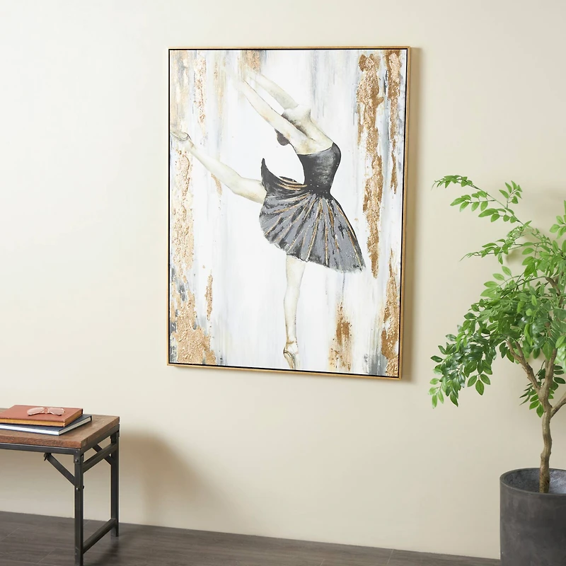 Gold Canvas Dancer Ballet Living Room Framed Wall Art with Black and Gold Foil Accents