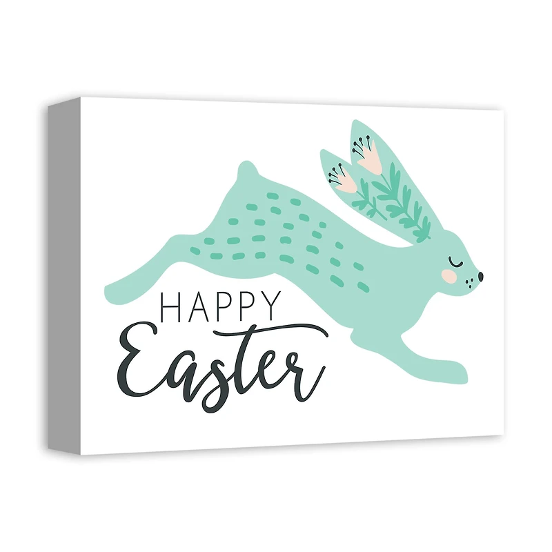 Teal Leaping Rabbit Canvas Wall Art