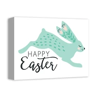 Teal Leaping Rabbit Canvas Wall Art