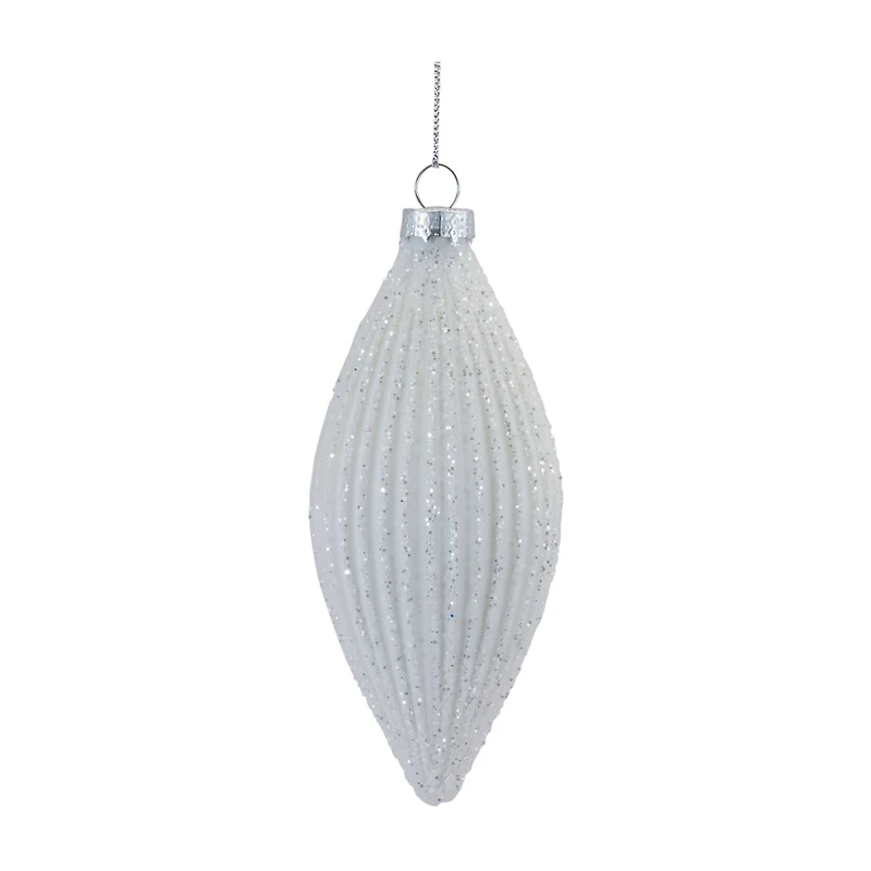 Glitter Ribbed White Glass Ornament Set