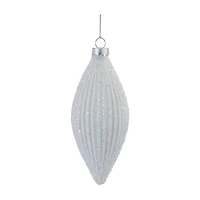 Glitter Ribbed White Glass Ornament Set