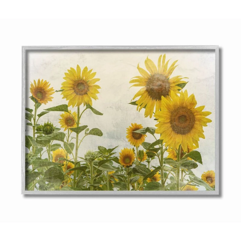 Stupell Industries Sunflower Garden Farm Burlap Wall Art in Gray Frame