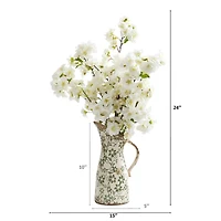 24" Cherry Blossom Artificial Arrangement in Floral Pitcher
