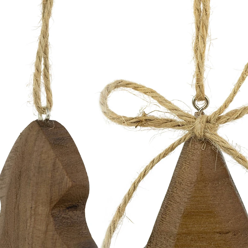 Tree and Star Wooden Christmas Ornaments - 5" - Brown - Set of 2
