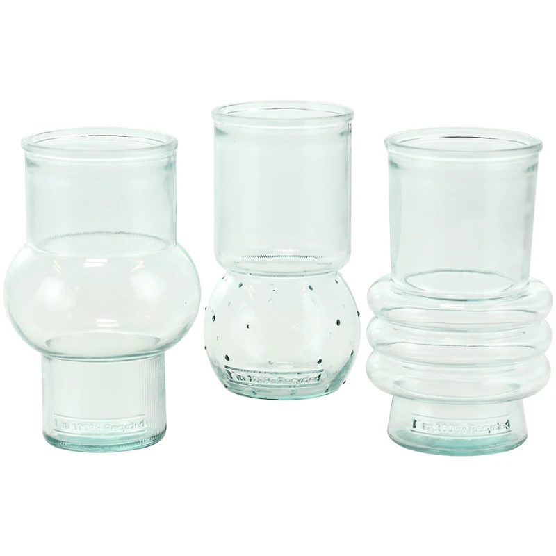 Clear Small Bubble Ribbed Recycled Glass Vase Set