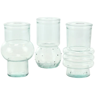 Clear Small Bubble Ribbed Recycled Glass Vase Set