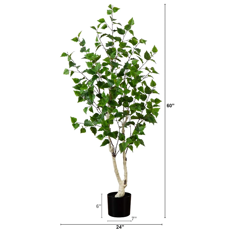 5ft. Potted Green Artificial Birch Tree with Real Touch Leaves