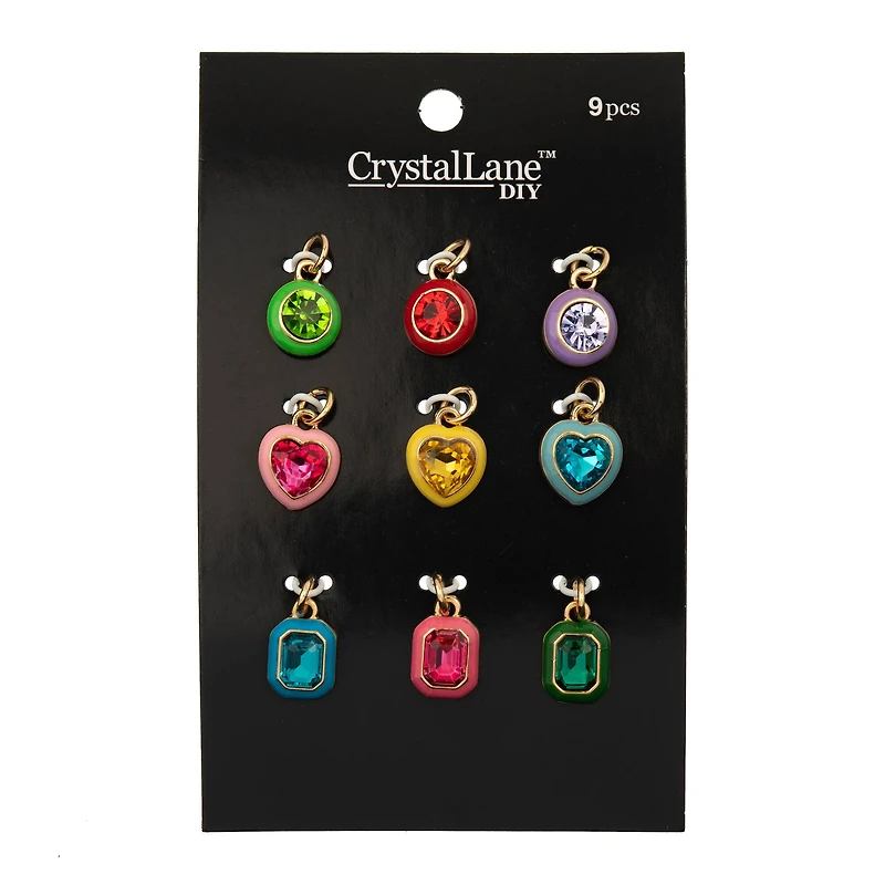 Crystal Lane DIY Gold Enamel Rhinestone Charms, 9ct.