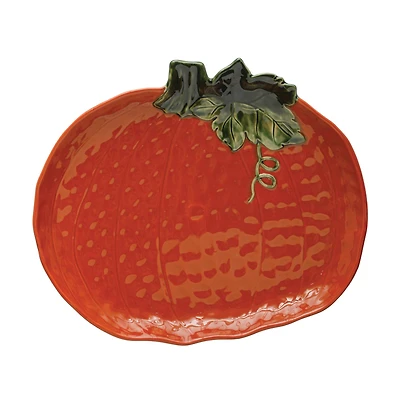Hello Honey® 14" Orange Stoneware Pumpkin Shaped Platter