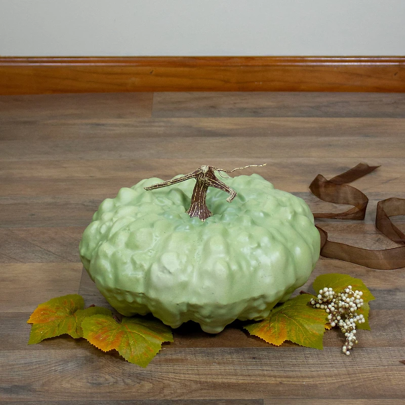 10.5" Green Textured Pumpkin Tabletop Décor